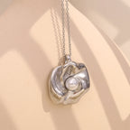 E.B.belle, nuevo diseño, collar con colgante de flor de perla, acero inoxidable, chapado en oro, joyería elegante para mujer a la moda