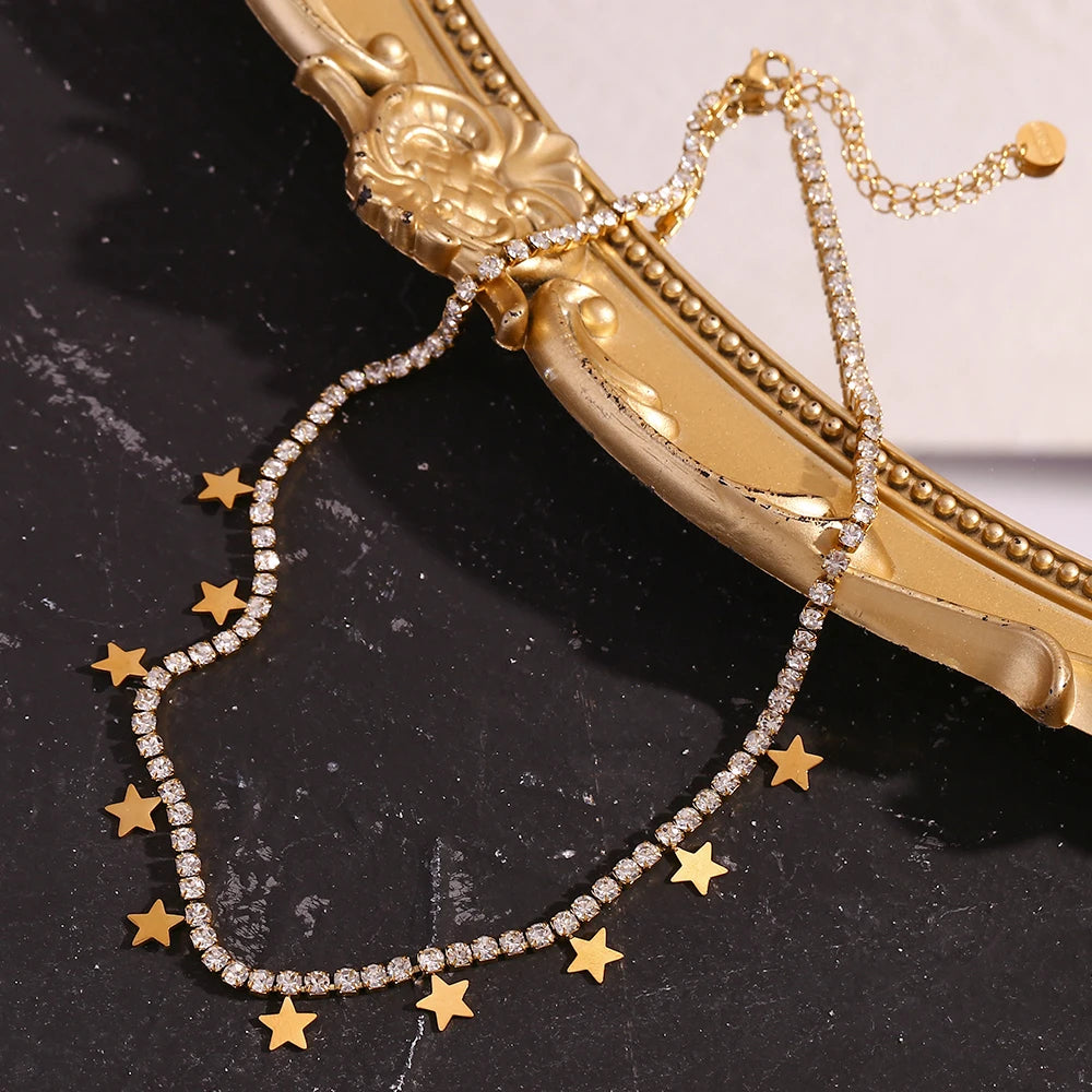 Lindo collar de cadena de estrella de lujo impermeable hipoalergénico 316L decoración de acero inoxidable joyería diaria