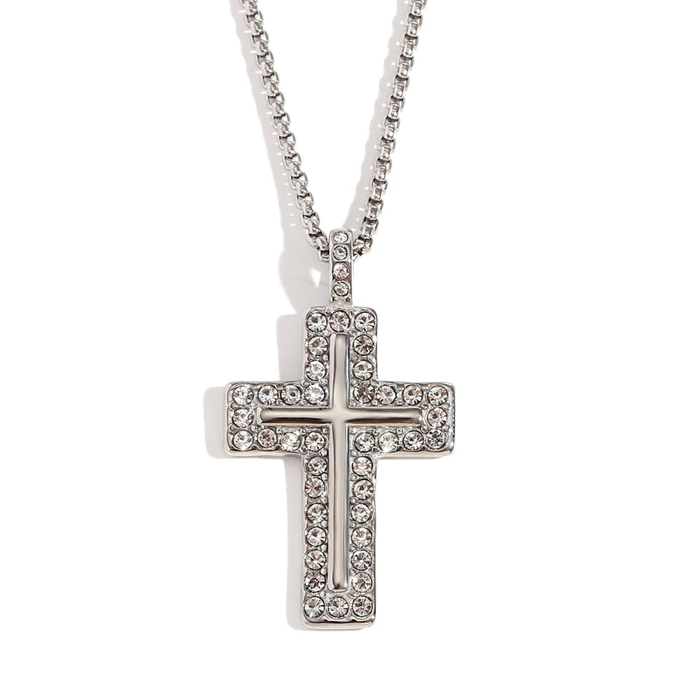 E.B.belle-collar con colgante de cruz de diamantes de imitación, resistente al agua, sin deslustre, chapado en oro de 18 quilates, de acero inoxidable, para mujeres y niñas