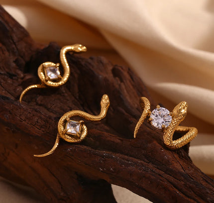E.B.belle-anillo cuadrado de circonio con forma de serpiente, accesorios de acero inoxidable 316L, decoración chapada en oro de 18K