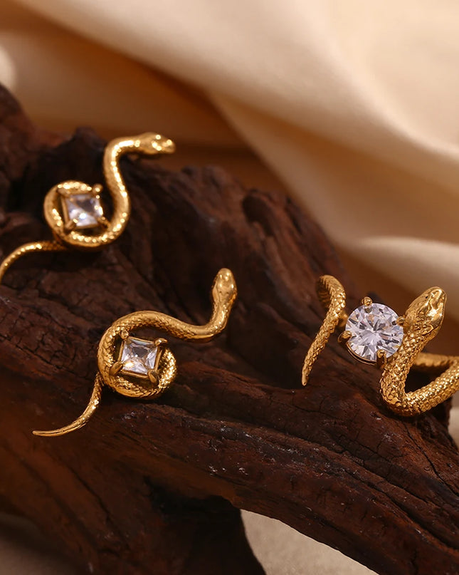 E.B.belle-anillo cuadrado de circonio con forma de serpiente, accesorios de acero inoxidable 316L, decoración chapada en oro de 18K