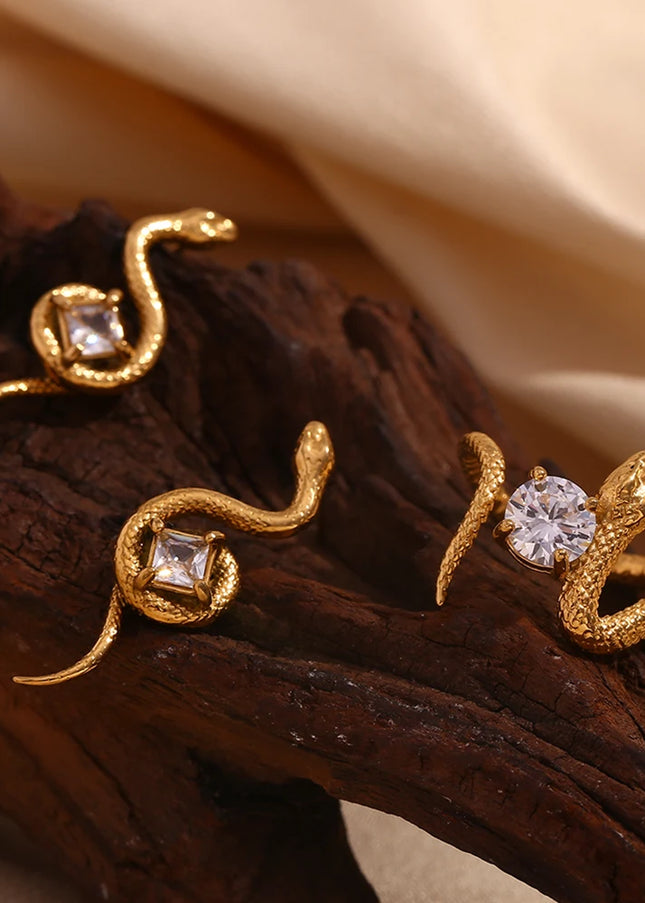 E.B.belle-anillo cuadrado de circonio con forma de serpiente, accesorios de acero inoxidable 316L, decoración chapada en oro de 18K