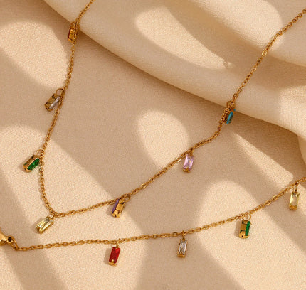 E.B.belle, collar con dije de piedra de circón cuadrado colorido, pulseras para mujer, joyería de Navidad de cristal de acero inoxidable resistente al agua