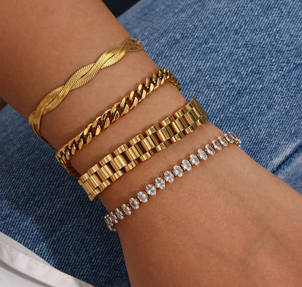 E.B.belle Miniamlist Pulsera para hombre Joyería de oro Estilo callejero Acero inoxidable 316L Pulseras de cadena cubana chapadas en oro de 18 quilates para mujer