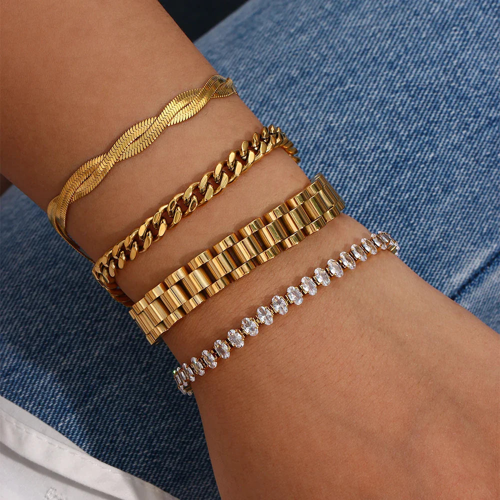 Pulsera de Acero Inoxidable Chapada en Oro 18K