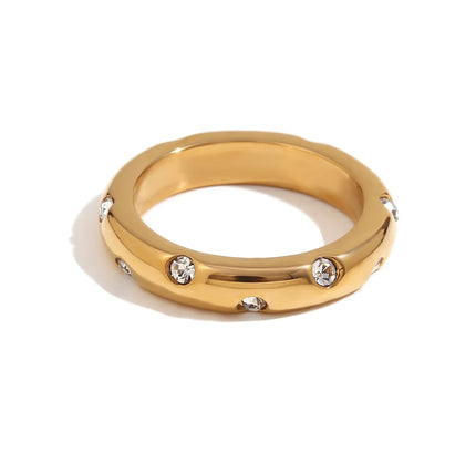 E.B.belle Anillo de sello de estrella del norte de aspecto de circón en contraste anudado cruzado liso redondo de tres flores de doble capa