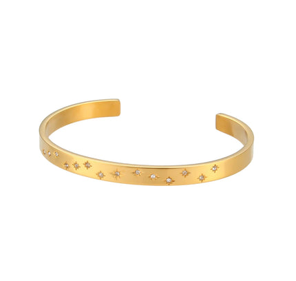 E.B.belle, venta al por mayor, brazaletes chapados en oro de 18 quilates de acero inoxidable para mujer, joyería minimalista de moda, pulsera de estrella de cristal