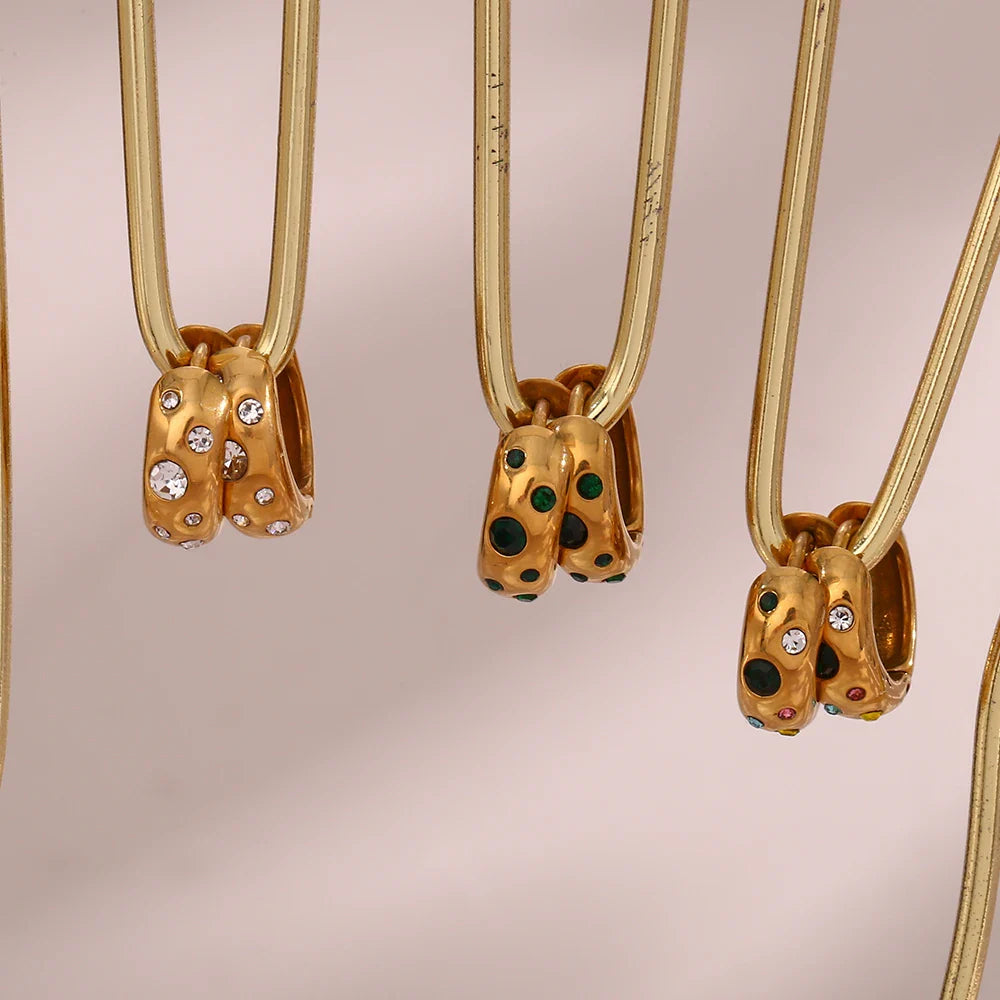 Pendientes de Aro Dorados con Circonitas y Burbujas Coloridas