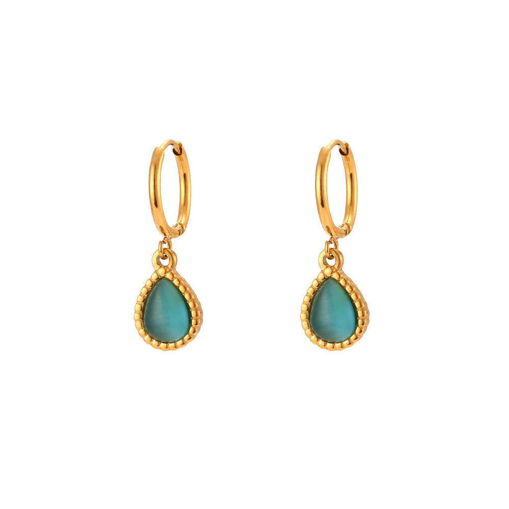 Collares de gota de agua de piedra semipreciosa para mujer, joyería de ópalo de acero inoxidable, regalo elegante, moda