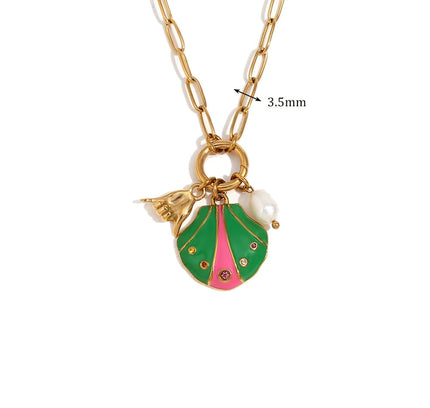 E.B.belle-collar con colgante de gesto de concha de diamantes de imitación coloridos, joyería de acero inoxidable de estilo lindo para mujer, chapado en oro de 18 quilates para niñas