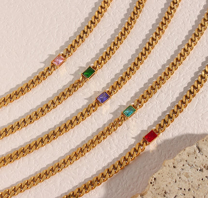 Collar con colgante de circón rectangular para mujer, cadena cubana de 6,5mm, Gargantilla de acero inoxidable chapada en oro, joyería