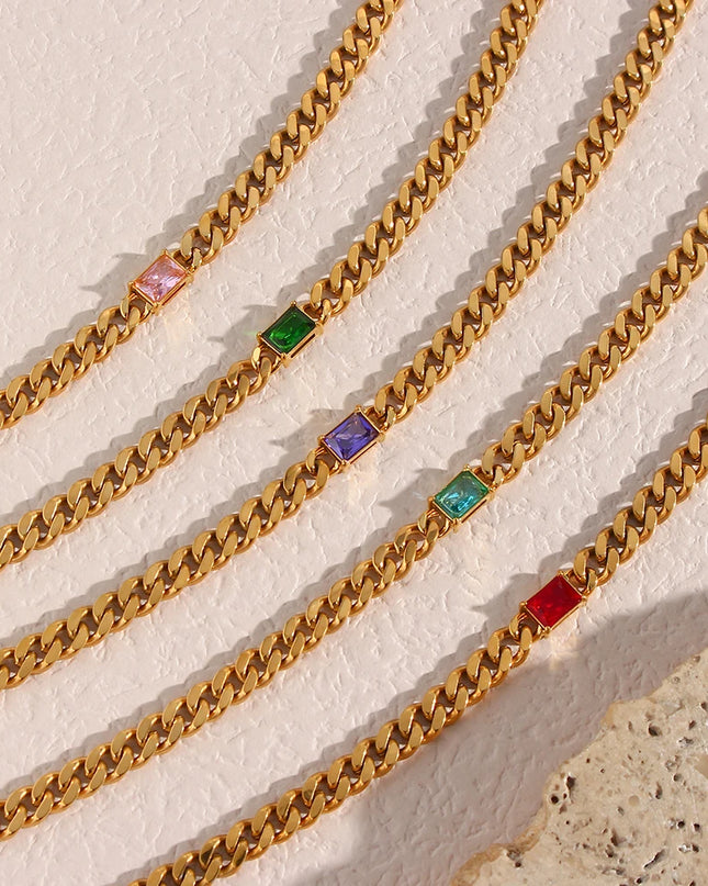 Collar con colgante de circón rectangular para mujer, cadena cubana de 6,5mm, Gargantilla de acero inoxidable chapada en oro, joyería