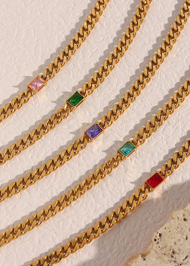 Collar con colgante de circón rectangular para mujer, cadena cubana de 6,5mm, Gargantilla de acero inoxidable chapada en oro, joyería