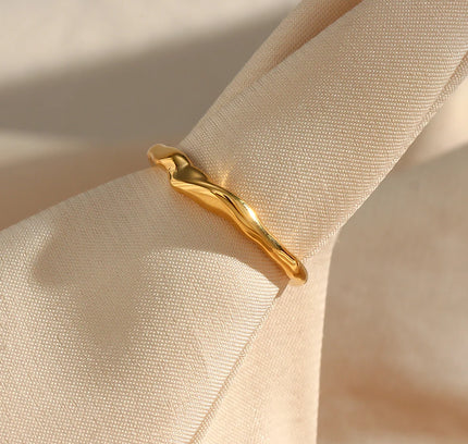 E.B.belle Anillos ajustables de acero inoxidable chapados en oro de 18 quilates resistentes al agua para mujer, anillo de dedo de tamaño abierto con textura Irregular
