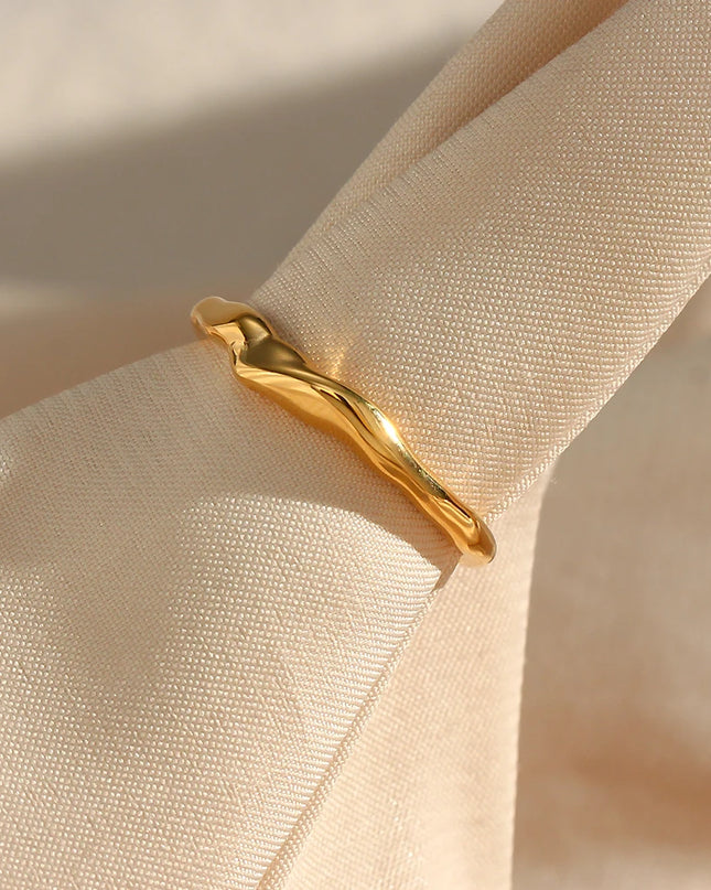 E.B.belle Anillos ajustables de acero inoxidable chapados en oro de 18 quilates resistentes al agua para mujer, anillo de dedo de tamaño abierto con textura Irregular